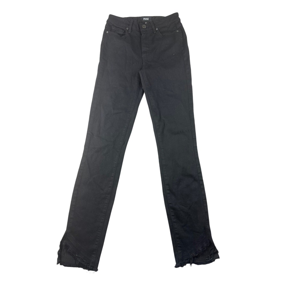 Paige Nikki Jeans Women 27 Black Slim Fit Denim Raw Hem Solid Edgy Grunge Rocker